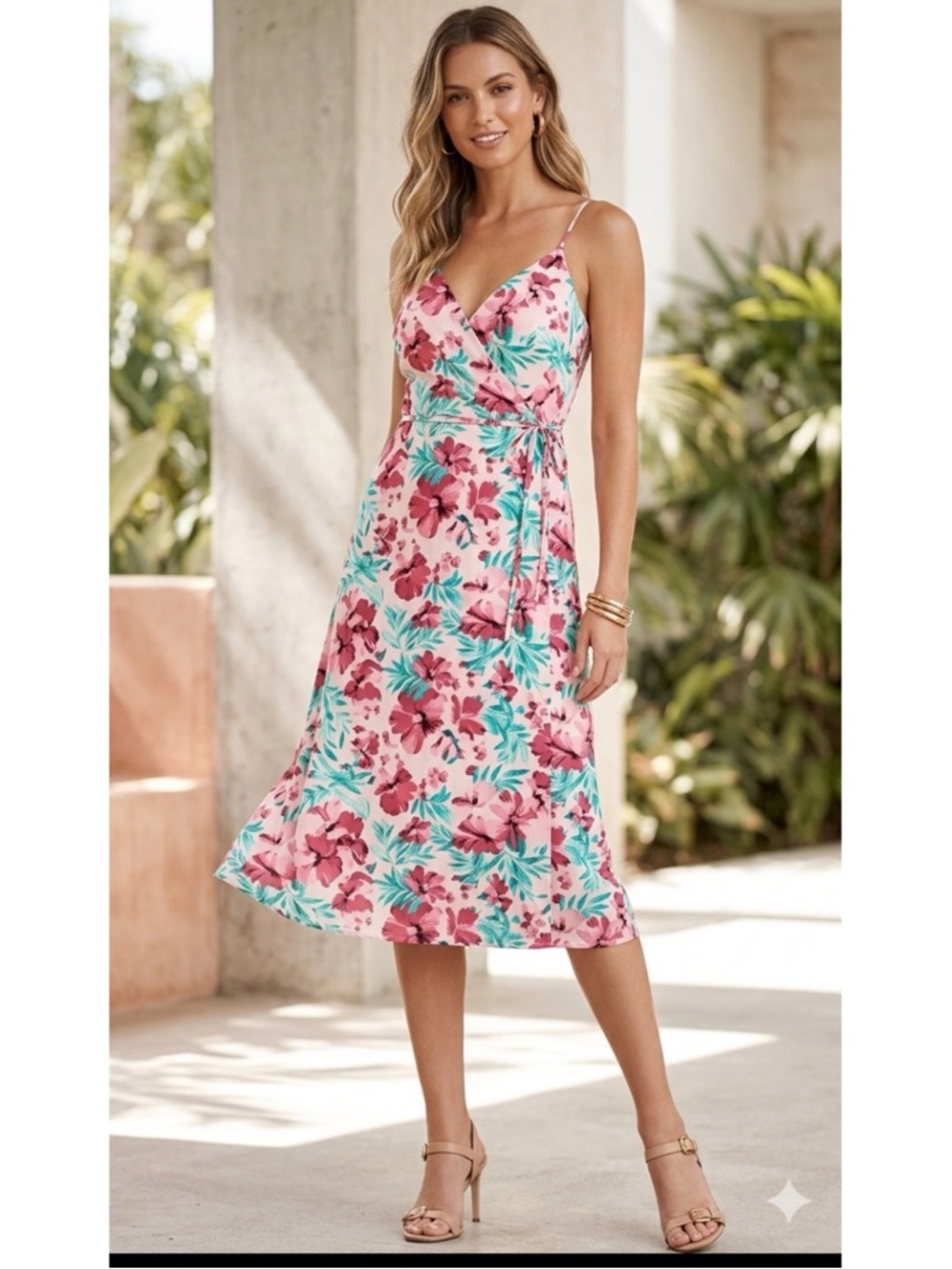 J.Crew Factory Floral  Rosette Coquette Wrap Sleeveless Midi Dress Size 6